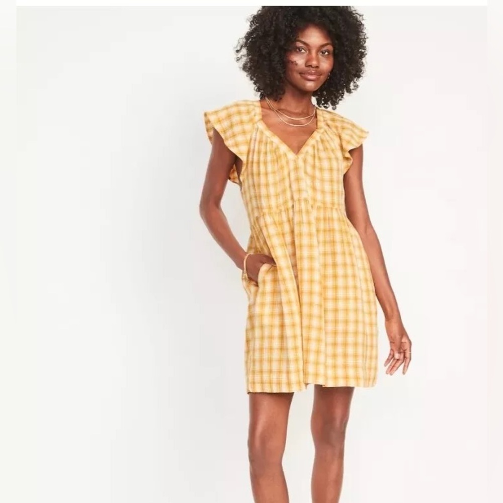 [S] Old Navy Flutter Sleeve Plaid Swing Dress
